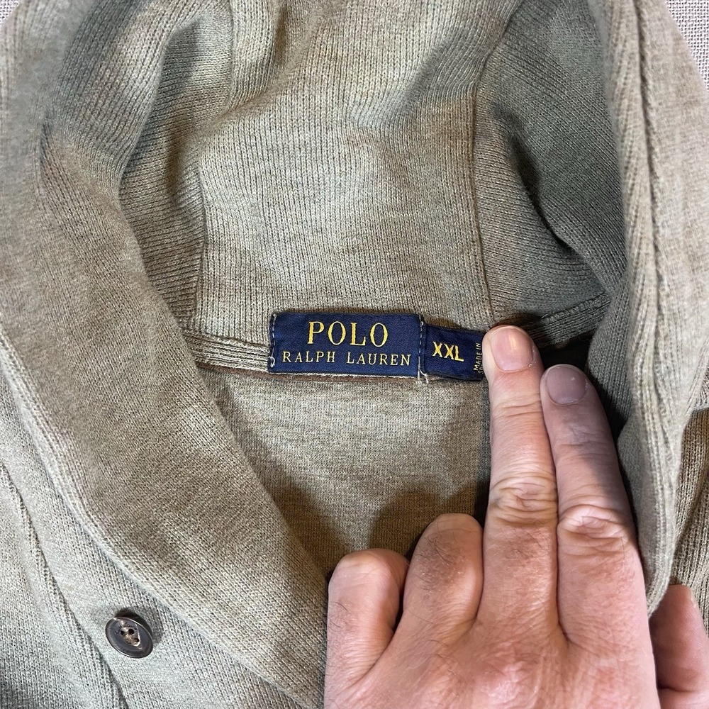 Polo Ralph Lauren Sweater Mens 2XL Green Cotton Shawl Collar Elbow‎ Patch Knit - Picture 4 of 10